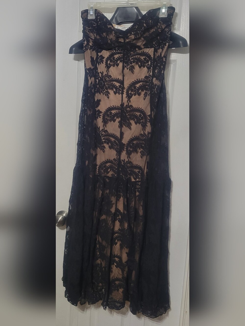 Newport News Black Lace Overlay on Nude Dress Size 10